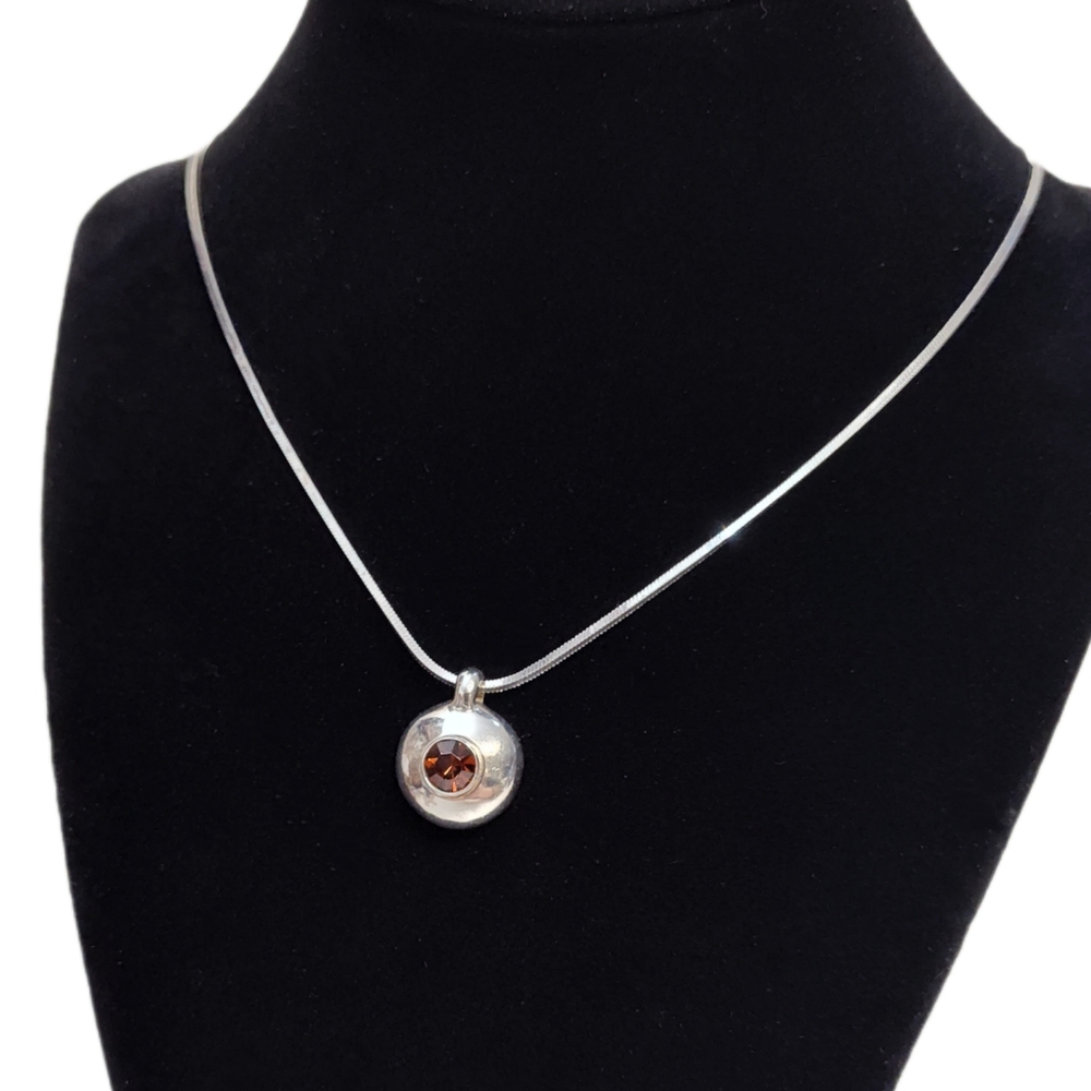 Miriam Salat Sterling Silver Faceted Amber Glass Crystal Round Pendant Necklace - Picture 4 of 12